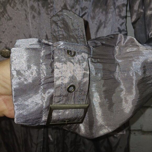 WOMENS METALLIC SATIN TRENCH COAT IN SILVER BY CARMEN SIZE MED TRENDY CLASSSY - Picture 7 of 10